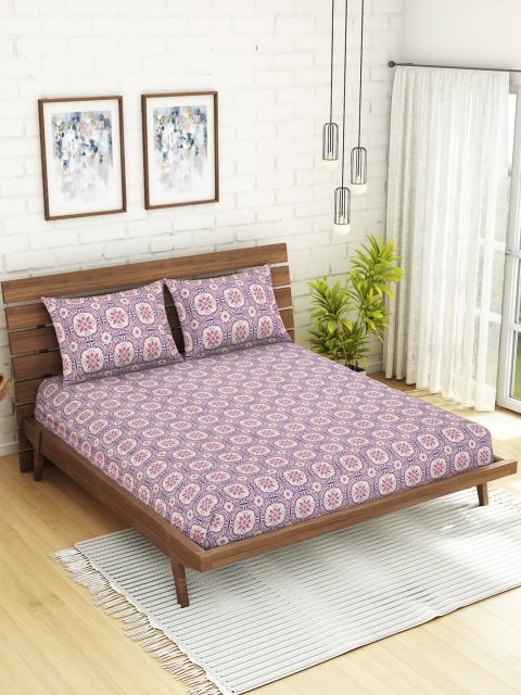 

CORE Designed by SPACES Purple & Pink Printed 104 TC 1 Double Bedsheet With 2 Pillow Cover