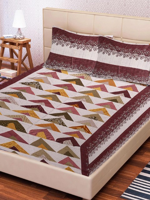 

Tistabene White & Maroon Printed 144 TC Cotton King Size Bedsheet With 2 Pillow Covers