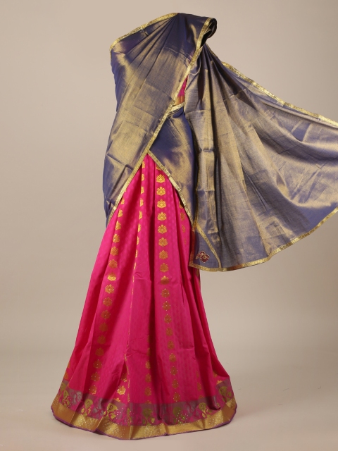 

Pothys Navy Blue & Pink Tissue Colourblocked Traditional Half Saree
