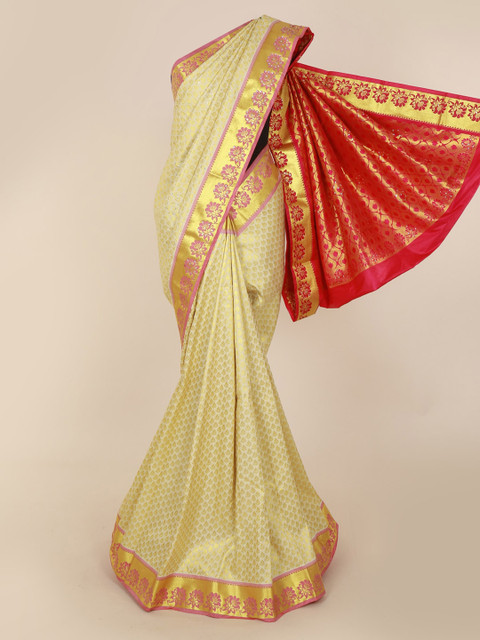 

Pothys Cream-Coloured & Red Pure Silk Woven Design Kanjeevaram Saree