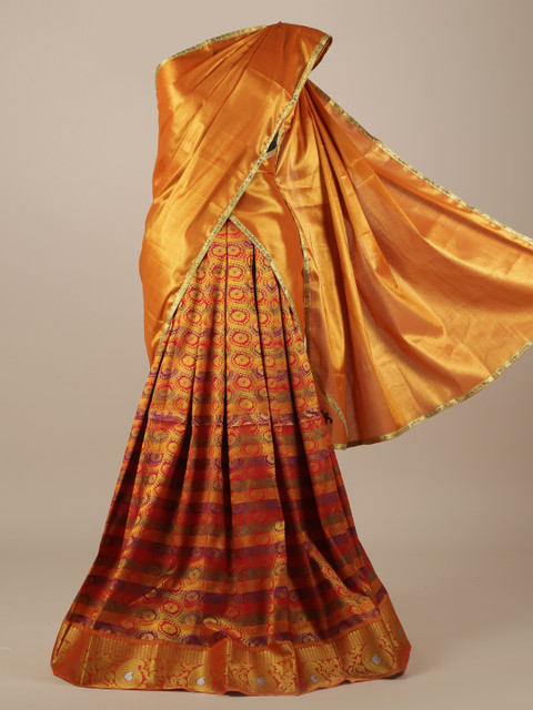 

Pothys Orange Printed Tissue Traditional Half Saree
