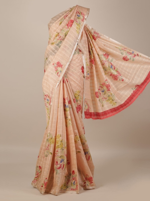 

Pothys Peach-Coloured Printed Jute Silk Saree