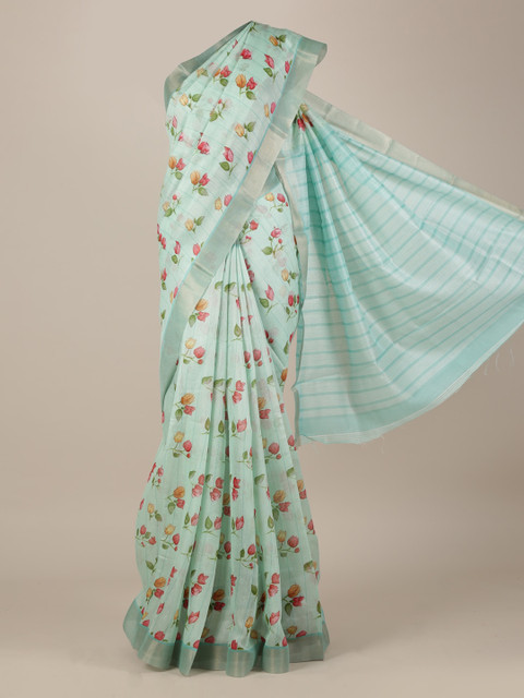 

Pothys Green Printed Jute Silk Saree