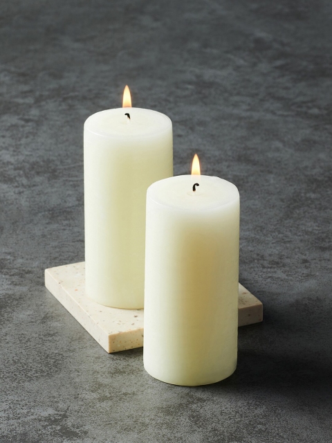 

Pure Home and Living Set of 2 White Antique Lace Tall Pillar Candles
