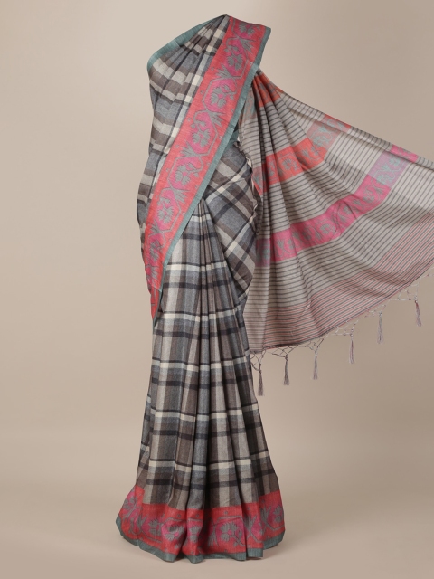

Pothys Grey Printed Jute Silk Saree