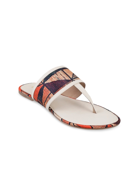 

WALKWAY Women Beige Textured T-Strap Flats