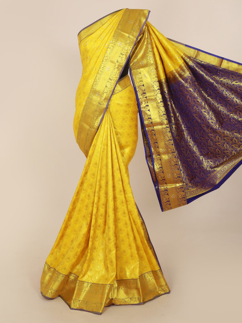 

Pothys Yellow & Gold-Coloured Pure Silk Woven Design Kanjeevaram Saree
