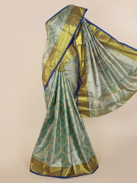

Pothys Green & Silver-Toned Pure Silk Woven Design Kanjeevaram Saree