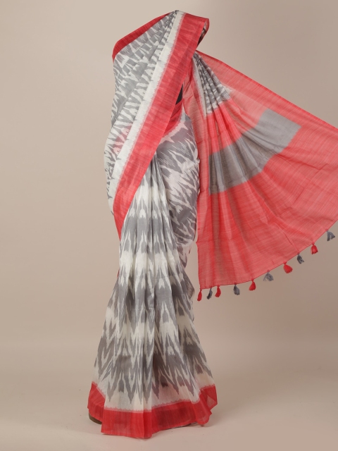 

Pothys Cream-Coloured & Grey Jute Silk Printed Lehenga Saree