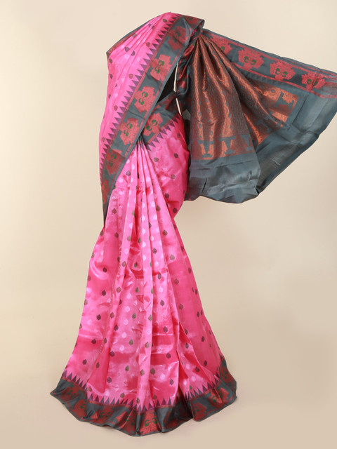 

Pothys Pink & Grey Pure Silk Woven Design Kanjeevaram Saree