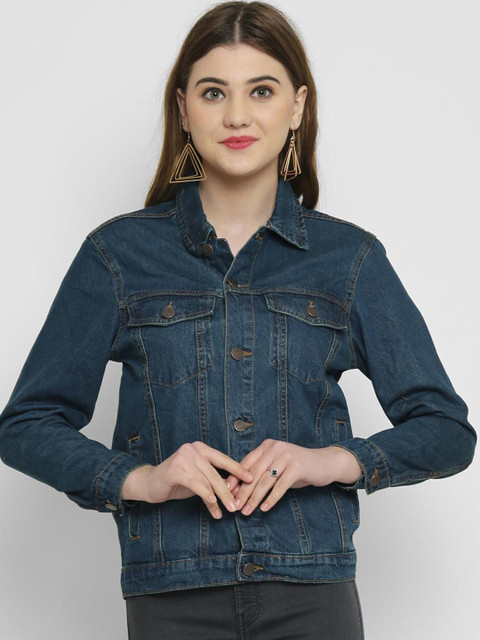

Kotty Women Blue Solid Denim Jacket