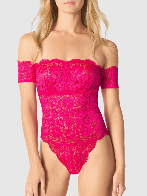 

La Senza Women Pink Self-Design Sleep Bodysuit