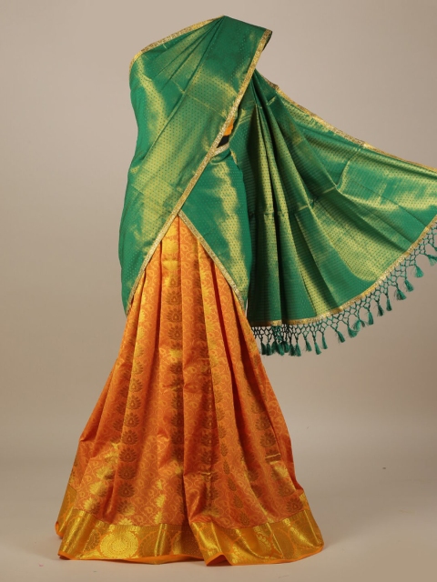 

Pothys Green & Mustard Yellow Tissue Woven Design Half Saree
