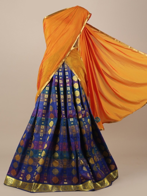 

Pothys Orange & Navy Blue Poly Chiffon Woven Design Lehenga Saree
