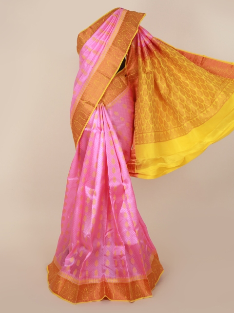 

Pothys Pink & Yellow Pure Silk Woven Design Kanjeevaram Saree