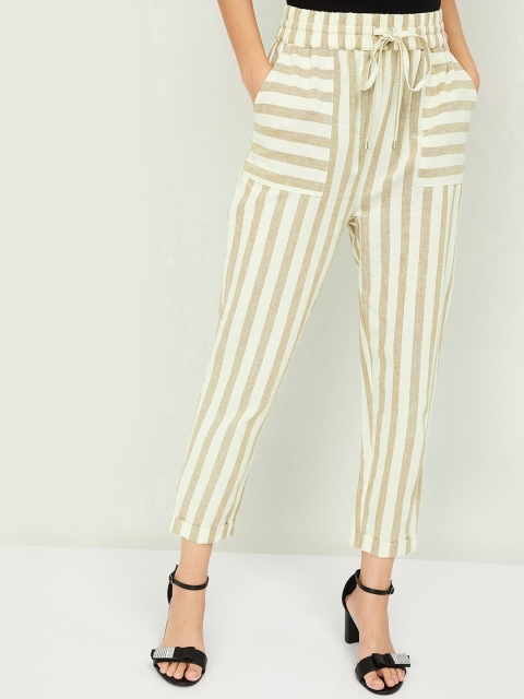 

Ginger by Lifestyle Women Off-White & Beige Regular Fit Striped Trousers