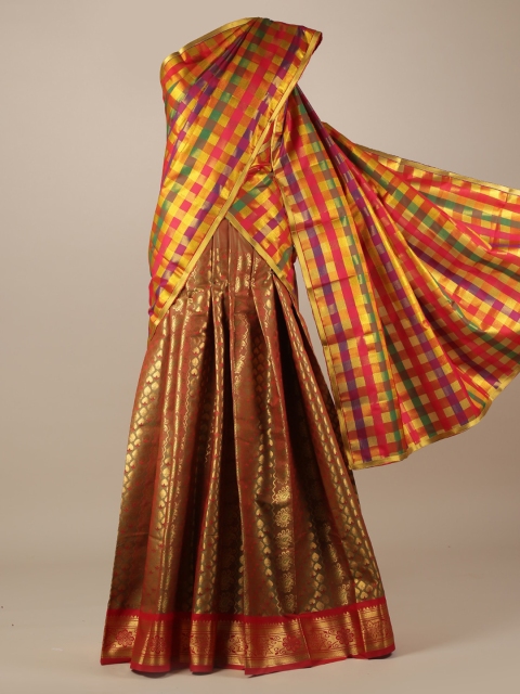 

Pothys Brown & Red Tissue Checked Half Saree