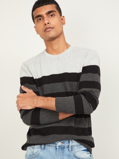 

CODE by Lifestyle Men Black & Grey Striped Pullover Sweater