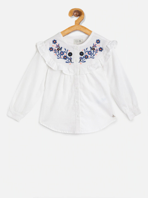 

Cherry Crumble Girls White Embroidered Shirt Style Top