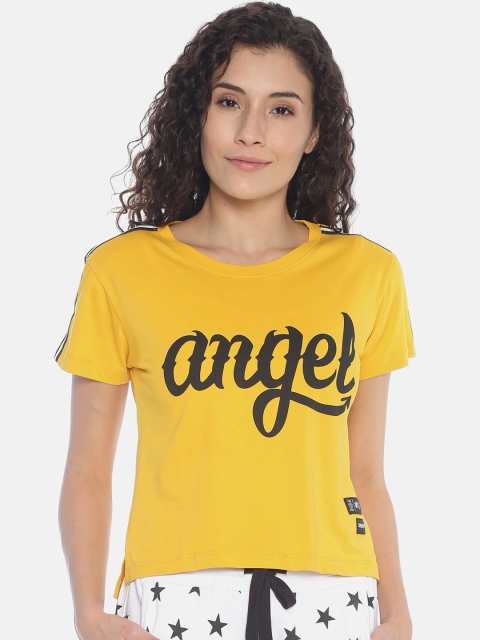 

KULTPRIT Women Yellow Printed Round Neck T-shirt