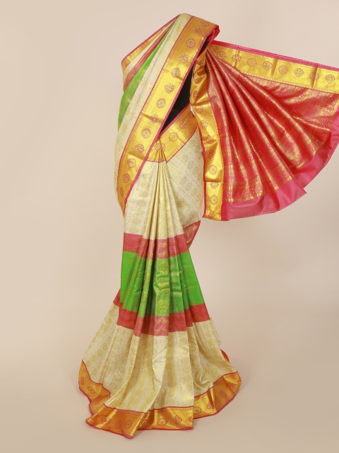 

Pothys Beige & Green Pure Silk Woven Design Kanjeevaram Saree