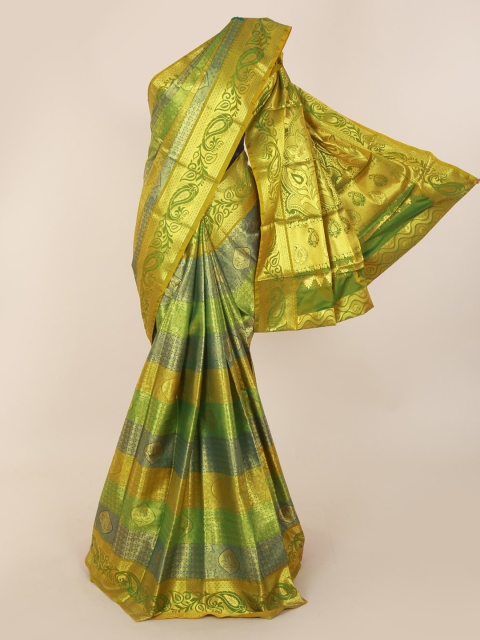 

Pothys Green & Gold-Coloured Pure Silk Woven Design Kanjeevaram Saree