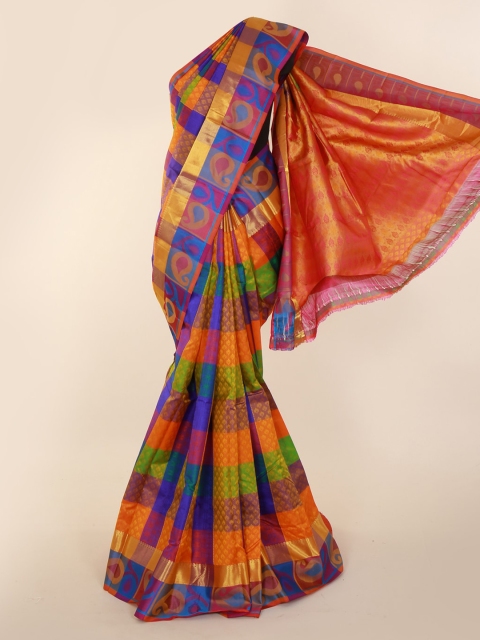 

Pothys Orange & Multicoloured Pure Silk Woven Design Kanjeevaram Saree