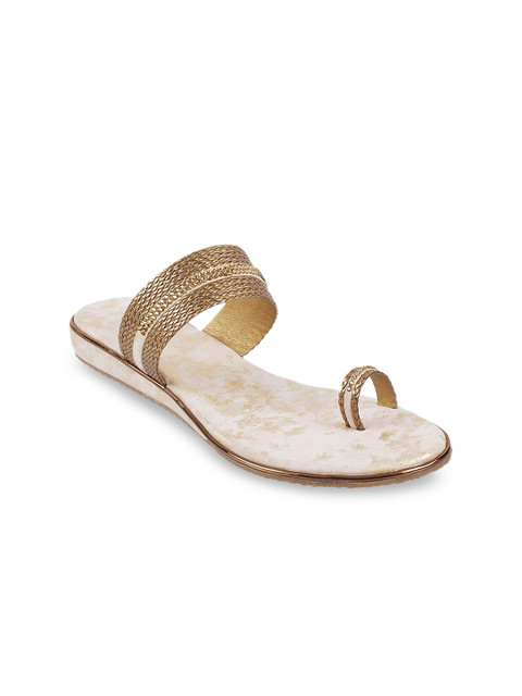 

WALKWAY Women Gold-Toned Embellished One Toe Flats
