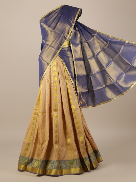 

Pothys Blue & Gold-Toned Woven Design Semi-Stitched Half Saree with Dupatta
