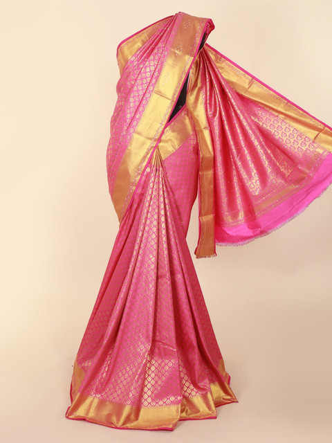 

Pothys Pink & Gold-Coloured Pure Silk Woven Design Kanjeevaram Saree