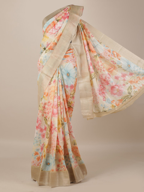 

Pothys Pink & Beige Jute Silk Printed Saree