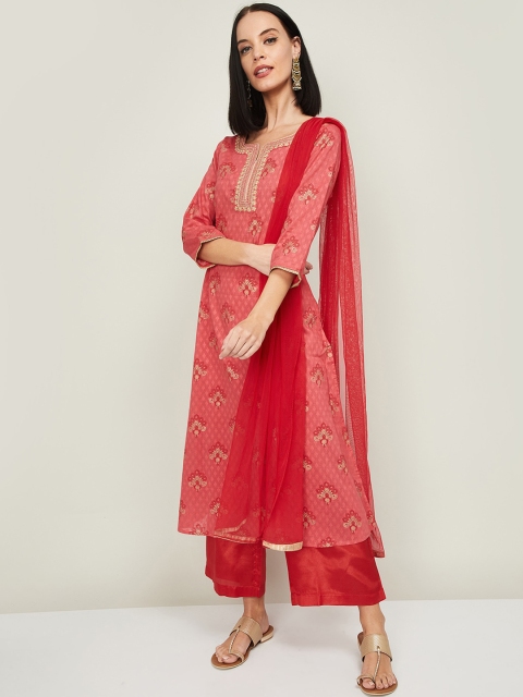 

Melange by Lifestyle Women Coral Embroidered Kurta with Pyjamas & Dupatta
