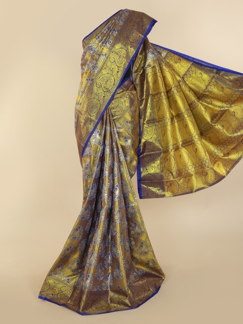 

Pothys Blue & Gold-Toned Pure Silk Woven Design Kanjeevaram Saree