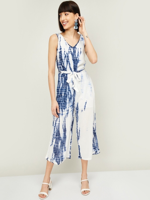 

Ginger by Lifestyle Women Off White & Blue Printed Basic Jumpsuit