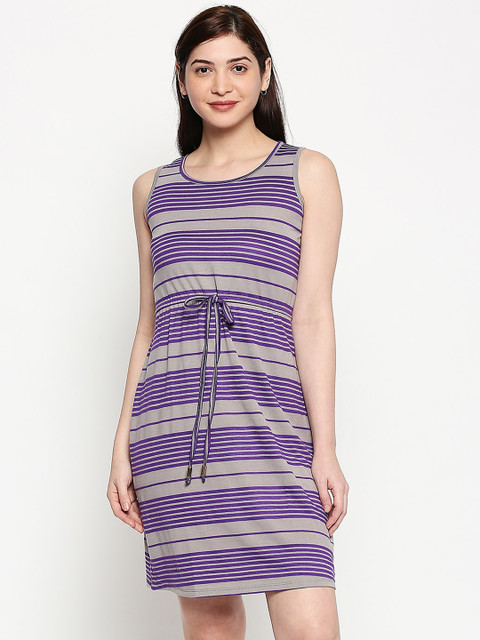 

inocenCia Women Purple Striped A-Line Dress