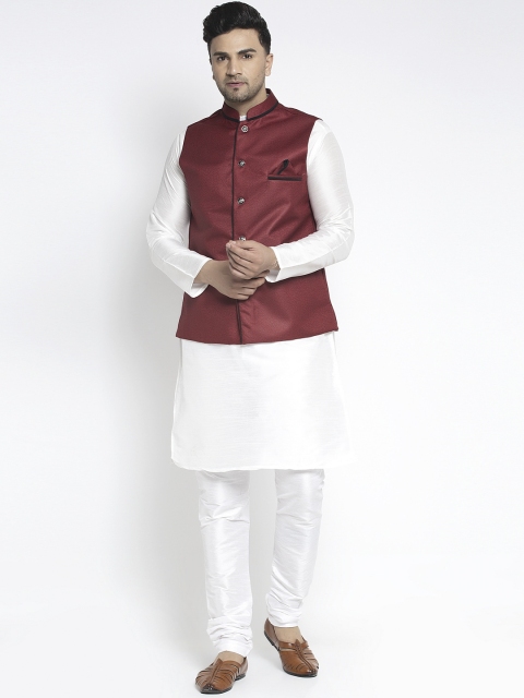 

Benstoke Men White Solid Kurta with Churidar and Nehru Jacket