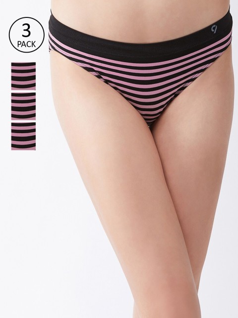 C9 AIRWEAR Women Pack of 3 Black & Pink Striped Hipster Briefs P1178_Pack1