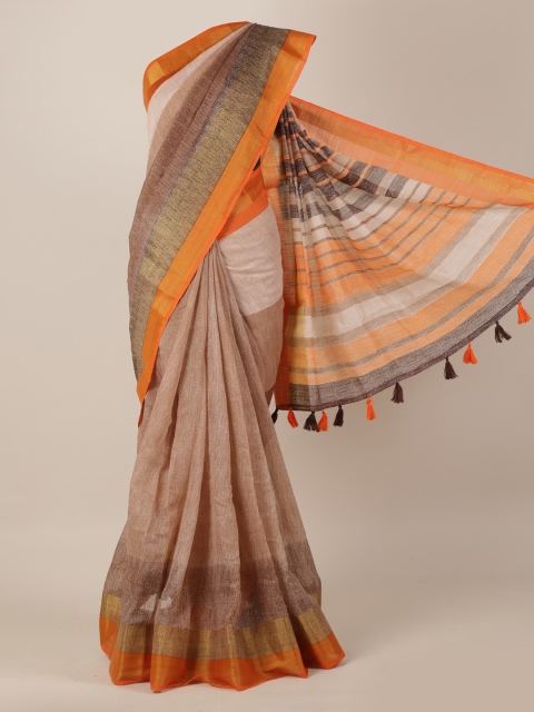 

Pothys Brown & Orange Linen Blend Solid Saree