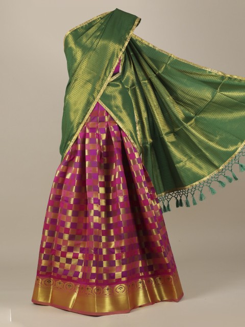 

Pothys Green & Pink Tissue Woven Design Lehenga Saree