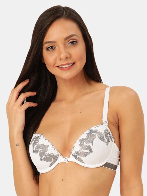 

MAKCLAN White & Grey Lace Underwired Lightly-Padded Plunge Bra K23022BI