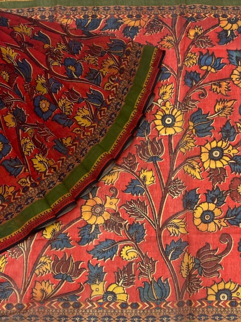 

KLM Fashion Mall Red & Blue Silk Blend Printed Saree
