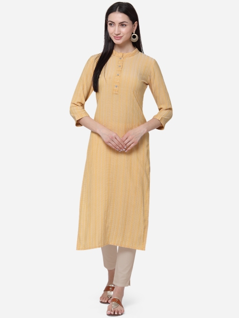 

Kvsfab Women Yellow Solid Straight Kurta
