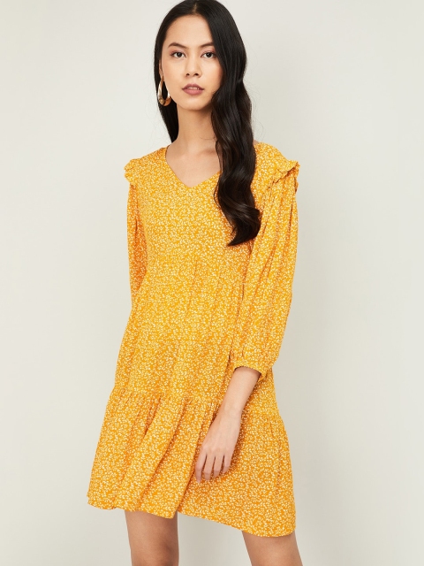 

Ginger by Lifestyle Women Mustard Printed Fit and Flare Dress