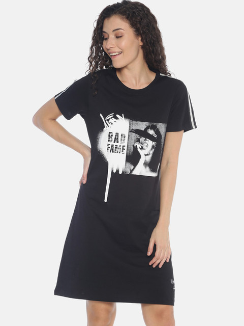

KULTPRIT Women Black Printed T-shirt Dress