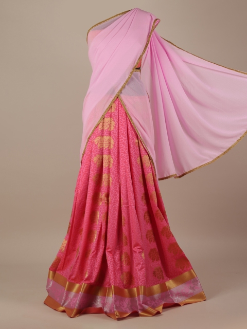 

Pothys Pink Woven Design Poly Chiffon Lehenga Saree