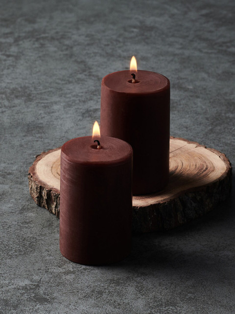 

Pure Home and Living Set Of 2 Brown Solid Scented Pillar Candles