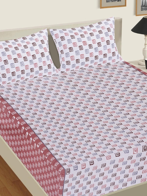 

Tistabene Maroon & White Geometric Printed 144 TC Cotton King Size Bedsheet with 2 Pillow Covers