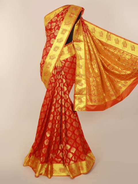 

Pothys Red & Gold-Toned Pure Silk Woven Design Kanjeevaram Saree