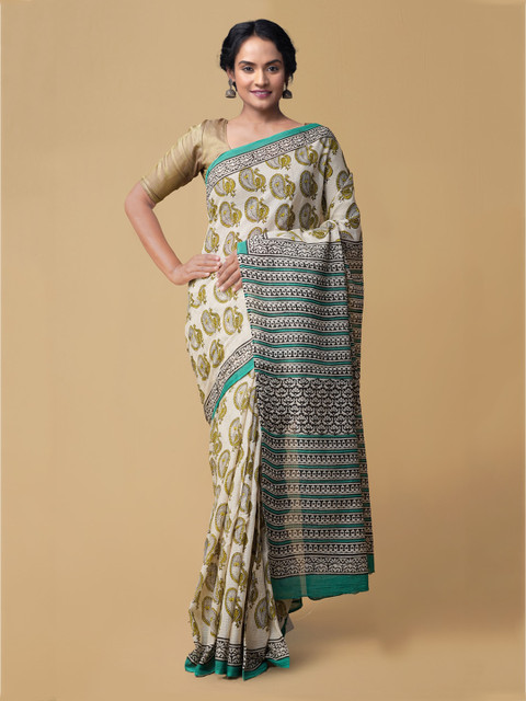 

Unnati Silks Cream-Coloured Printed Kota Saree