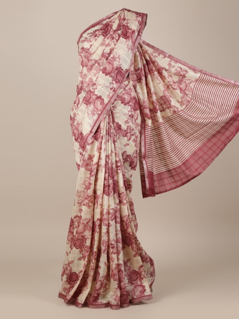 

Pothys Cream-Coloured & Pink Jute Silk Printed Saree